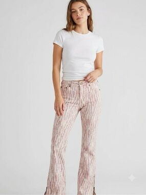 Free People Rose and Plum Patterned Denim Jeans
